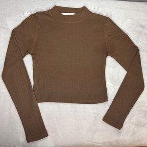 Brown Cropped Mock turtleneck